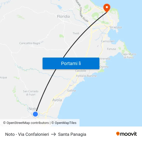 Noto - Via Confalonieri to Santa Panagia map
