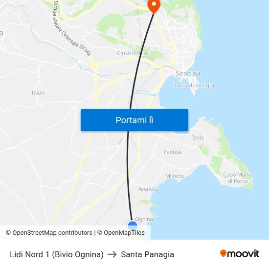 Lidi Nord 1 (Bivio Ognina) to Santa Panagia map
