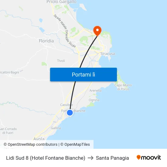 Lidi Sud 8 (Hotel Fontane Bianche) to Santa Panagia map