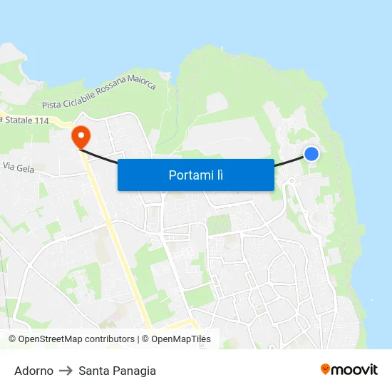 Adorno to Santa Panagia map