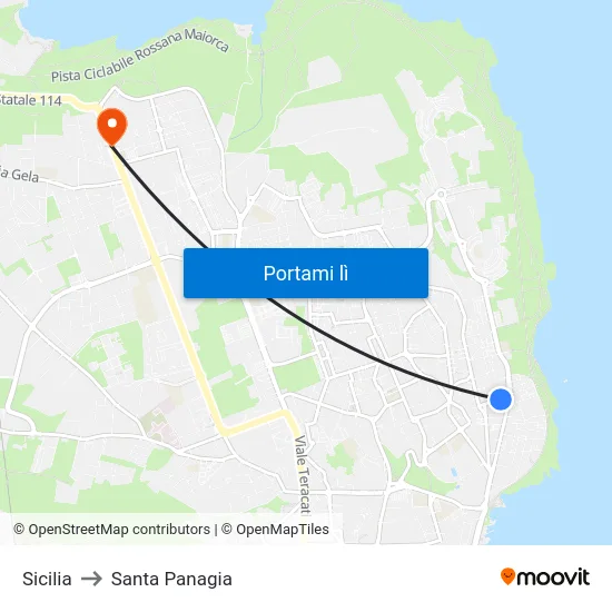 Sicilia to Santa Panagia map