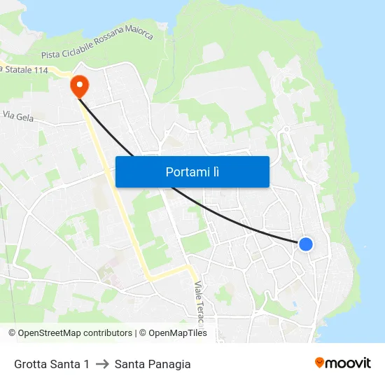 Grotta Santa 1 to Santa Panagia map