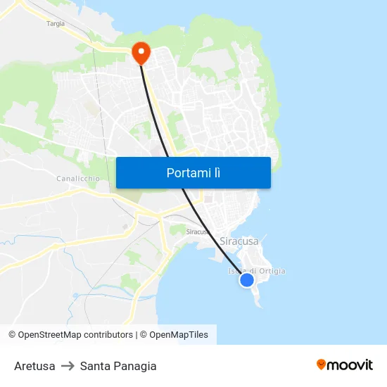 Aretusa to Santa Panagia map