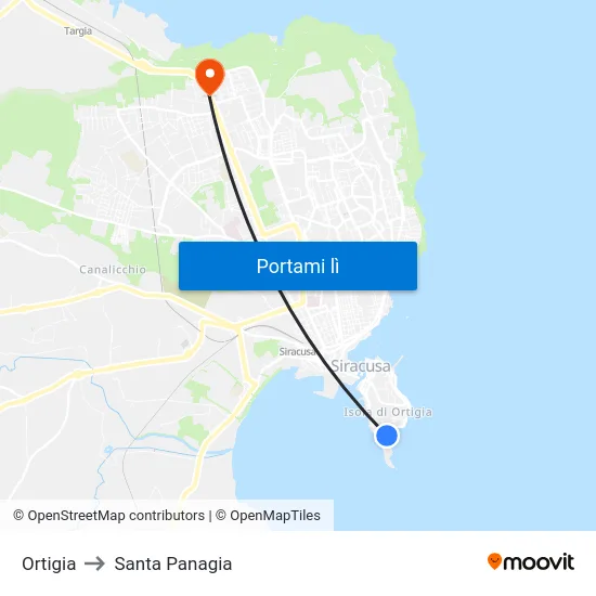 Ortigia to Santa Panagia map
