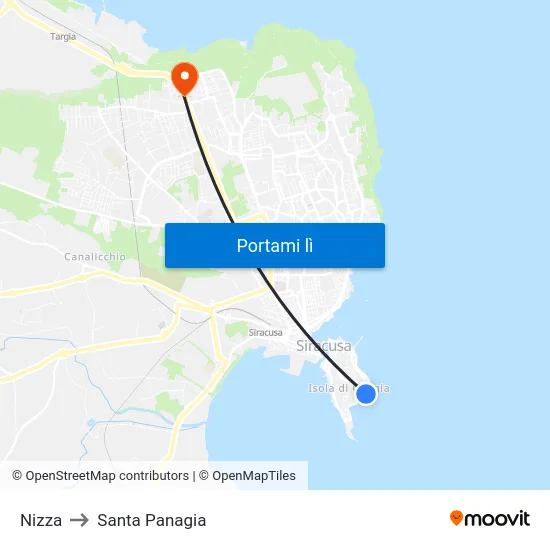 Nizza to Santa Panagia map