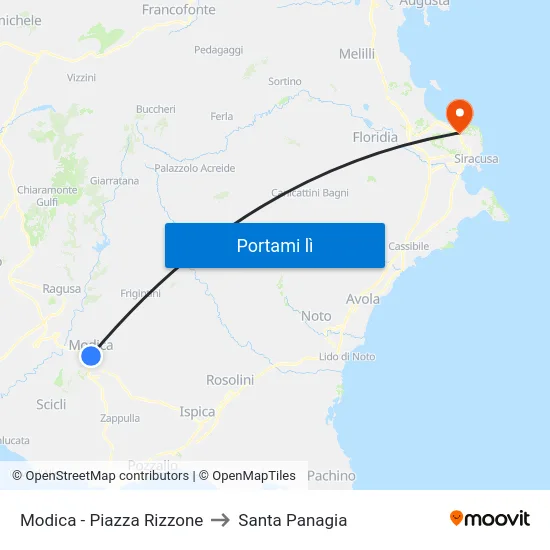 Modica - Piazza Rizzone to Santa Panagia map