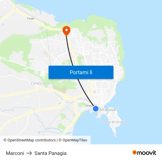 Marconi to Santa Panagia map