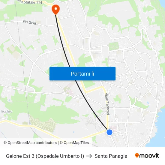 Gelone Est 3 (Ospedale Umberto I) to Santa Panagia map
