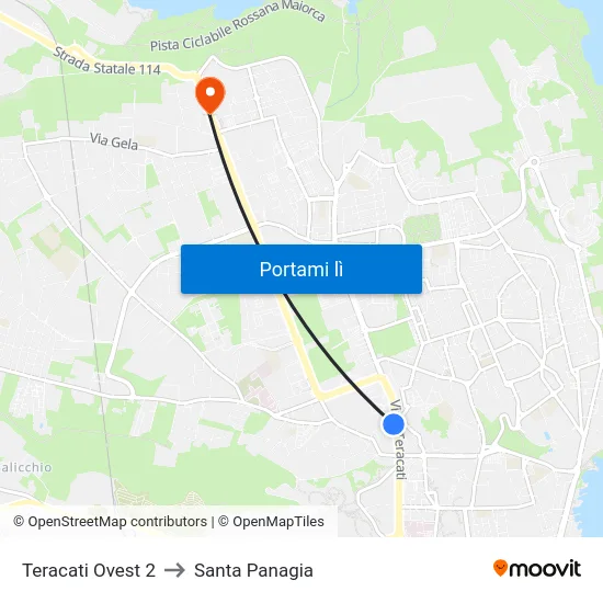 Teracati Ovest 2 to Santa Panagia map