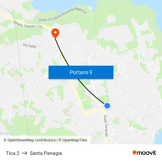 Tica 2 to Santa Panagia map