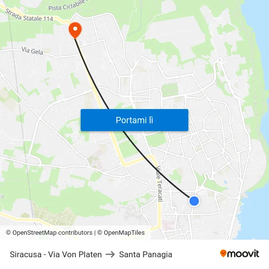 Siracusa - Via Von Platen to Santa Panagia map