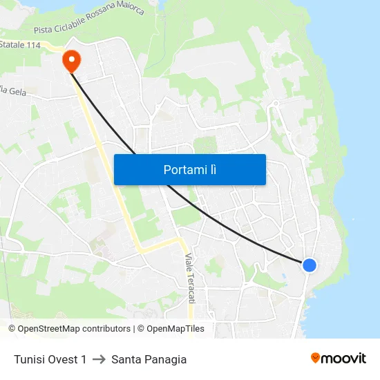 Tunisi Ovest 1 to Santa Panagia map