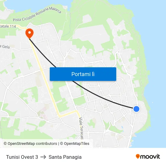 Tunisi Ovest 3 to Santa Panagia map