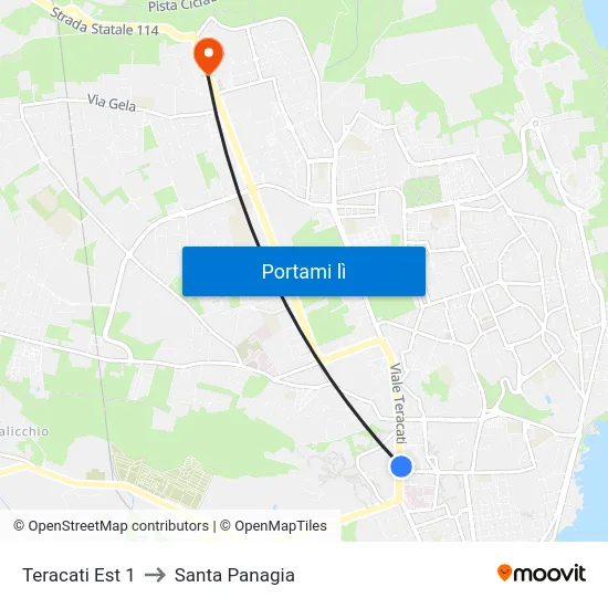 Teracati Est 1 to Santa Panagia map