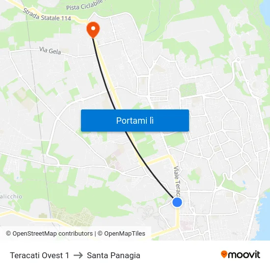 Teracati Ovest 1 to Santa Panagia map