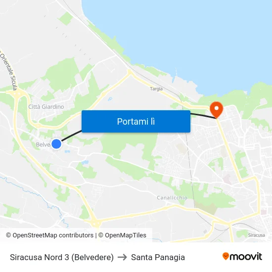 Siracusa Nord 3 (Belvedere) to Santa Panagia map