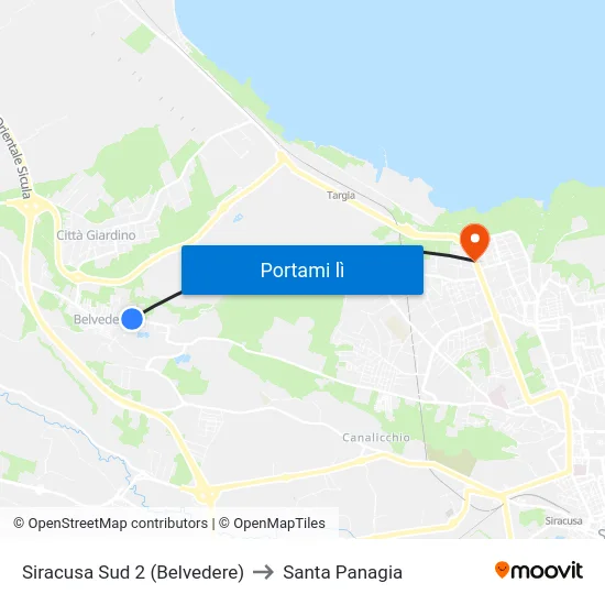 Siracusa Sud 2 (Belvedere) to Santa Panagia map