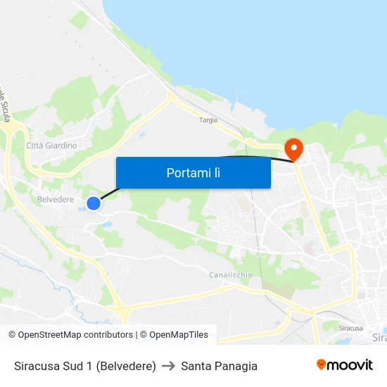 Siracusa Sud 1 (Belvedere) to Santa Panagia map