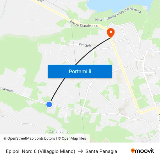 Epipoli Nord 6 (Villaggio Miano) to Santa Panagia map