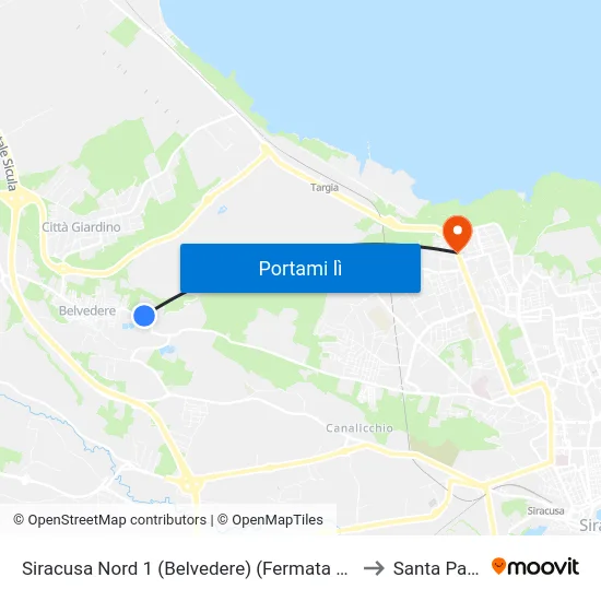 Siracusa Nord 1 (Belvedere) (Fermata Non Segnalata) to Santa Panagia map