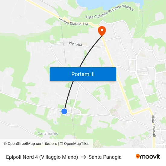 Epipoli Nord 4 (Villaggio Miano) to Santa Panagia map