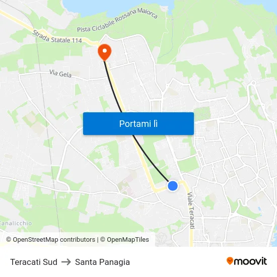 Teracati Sud to Santa Panagia map