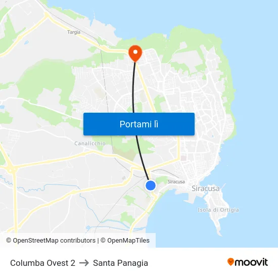 Columba Ovest 2 to Santa Panagia map
