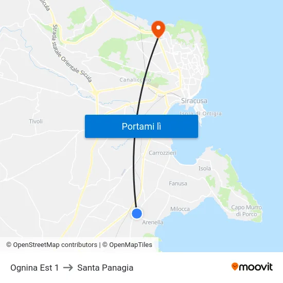 Ognina Est 1 to Santa Panagia map