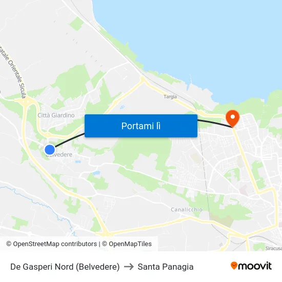 De Gasperi Nord (Belvedere) to Santa Panagia map
