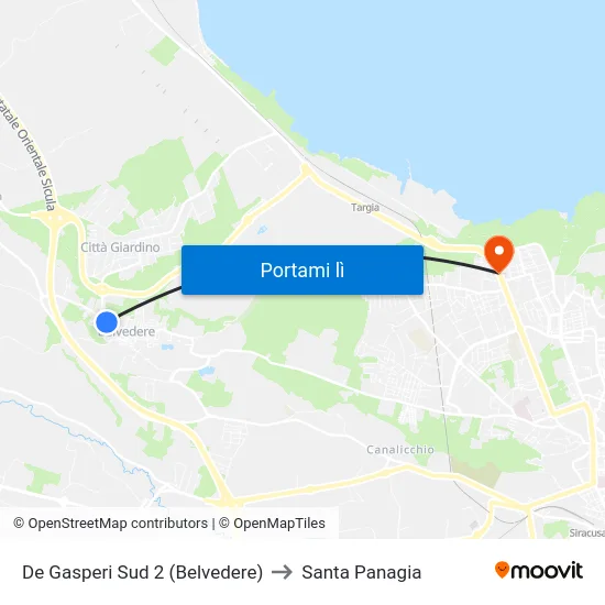 De Gasperi Sud 2 (Belvedere) to Santa Panagia map