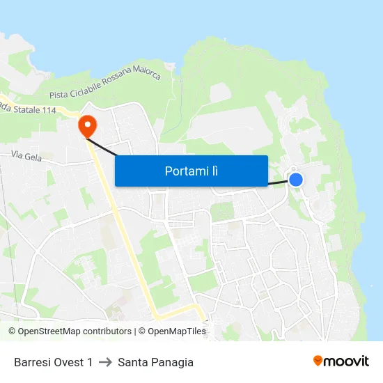 Barresi Ovest 1 to Santa Panagia map
