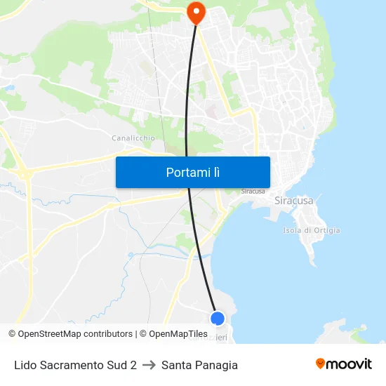 Lido Sacramento Sud 2 to Santa Panagia map