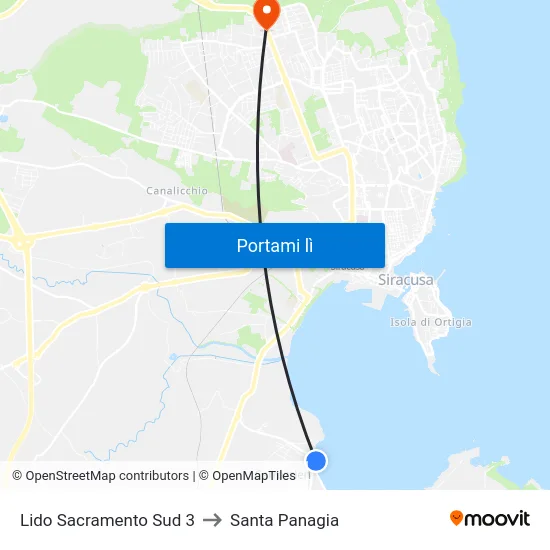 Lido Sacramento Sud 3 to Santa Panagia map