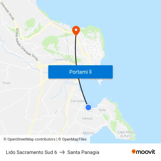 Lido Sacramento Sud 6 to Santa Panagia map
