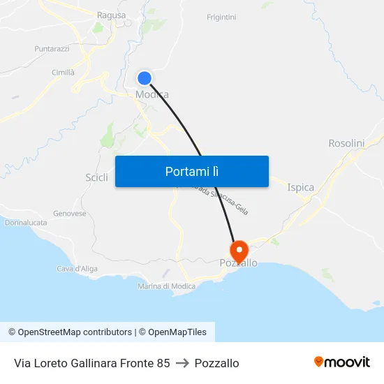 Via Loreto Gallinara Fronte 85 to Pozzallo map