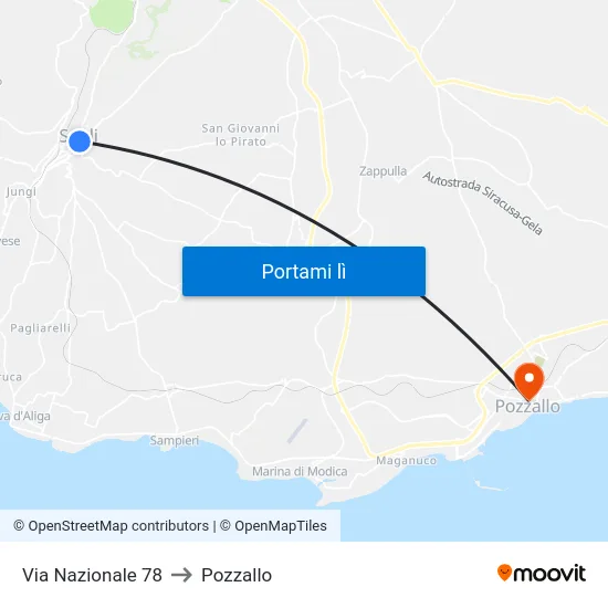 Via Nazionale 78 to Pozzallo map