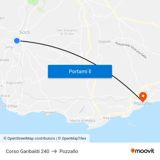 Corso Garibaldi 240 to Pozzallo map