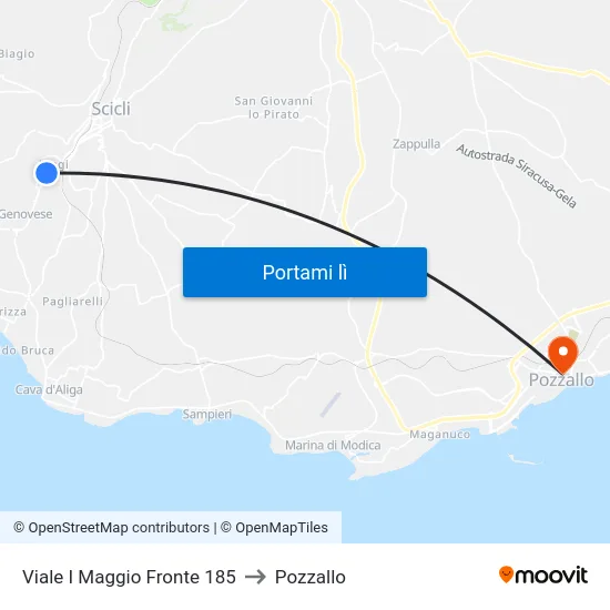 Viale I Maggio Fronte 185 to Pozzallo map