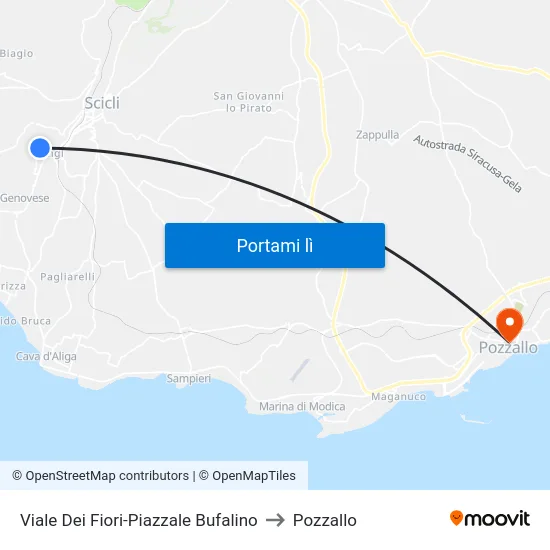 Viale Dei Fiori-Piazzale Bufalino to Pozzallo map