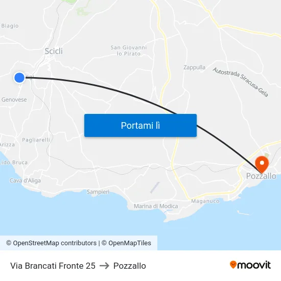 Via Brancati Fronte 25 to Pozzallo map