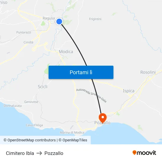 Cimitero Ibla to Pozzallo map