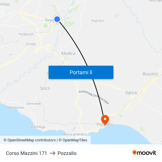 Corso Mazzini 171 to Pozzallo map