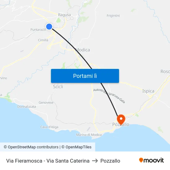 Via Fieramosca - Via Santa Caterina to Pozzallo map