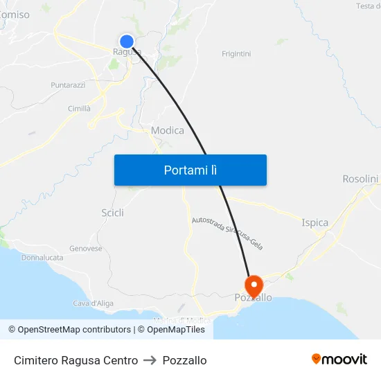 Cimitero Ragusa Centro to Pozzallo map