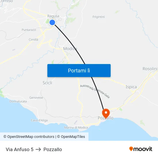 Via Anfuso 5 to Pozzallo map