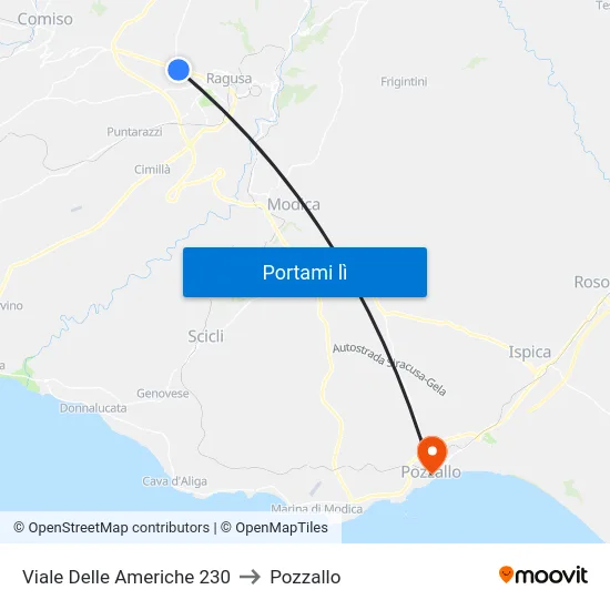 Viale Delle Americhe 230 to Pozzallo map