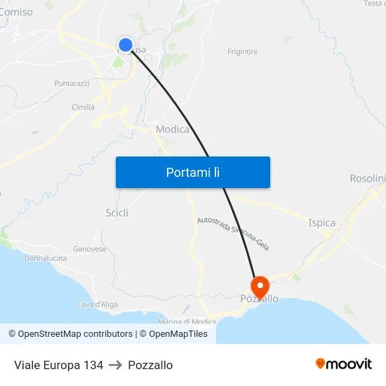 Viale Europa 134 to Pozzallo map