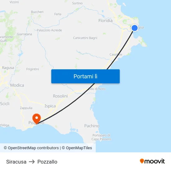 Siracusa to Pozzallo map