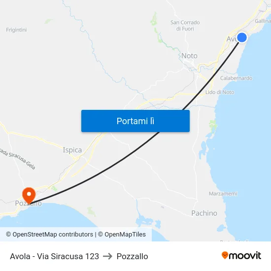 Avola - Via Siracusa 123 to Pozzallo map
