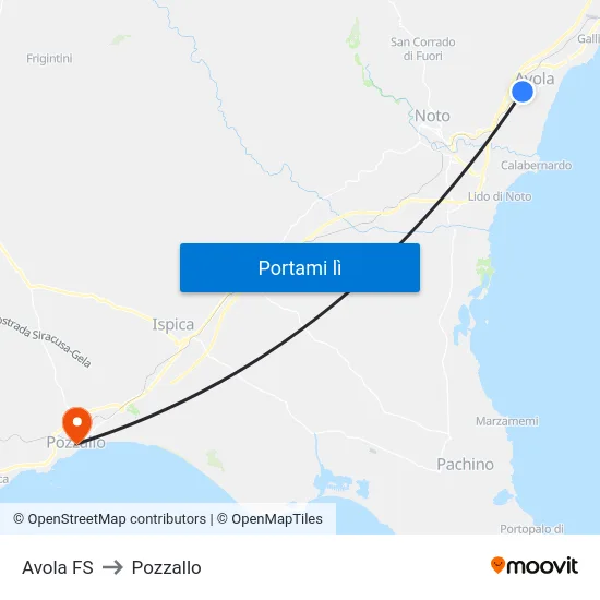 Avola FS to Pozzallo map